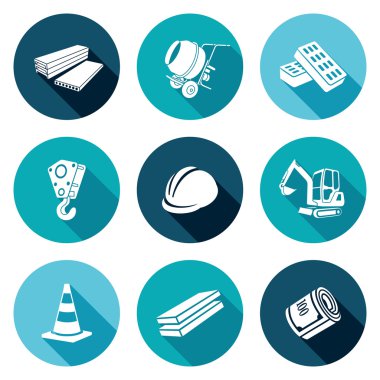 İnşaat makine, ekipman, malzeme Icons Set. Vektör çizim.