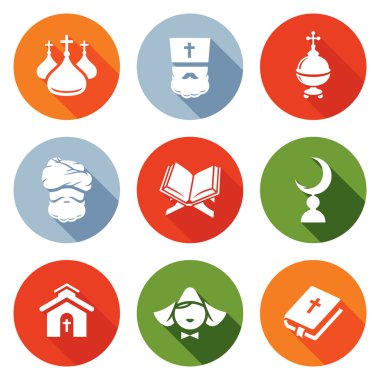 Din Ortodoks, Islam, Katolik simgeler kümesi. Vektör çizim.