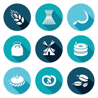 Değirmen ve ekmek Icons Set. Vektör çizim.