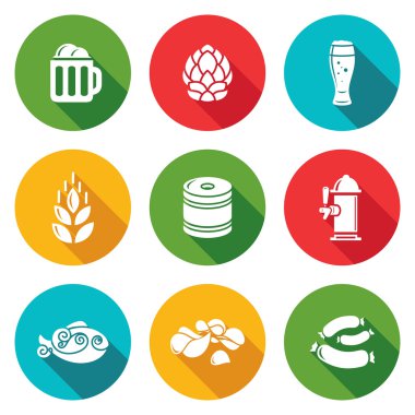 Bira ve meze Icons Set. Vektör çizim.