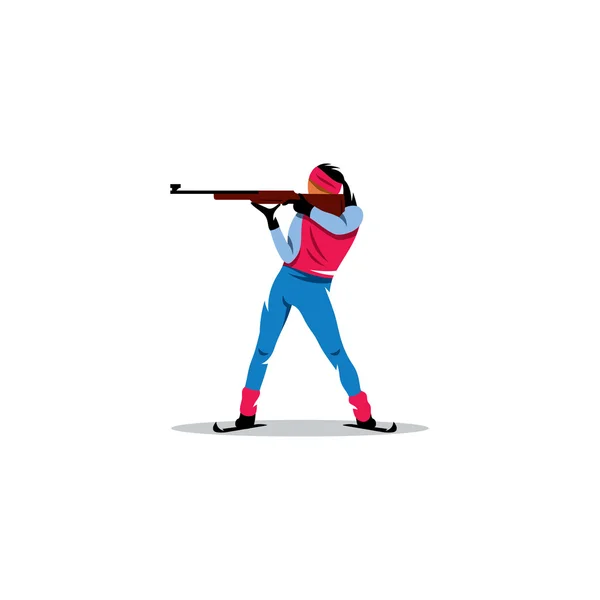 Biathlete. Girl athlete at the ready to shoot with a gun. Vector Illustration. — Stock Vector