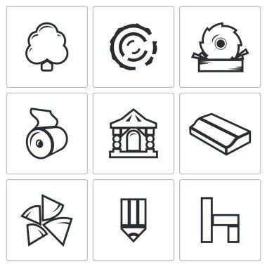 Wood products industry icons set. Vector Illustration. clipart
