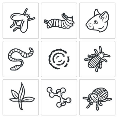 Parazitler Icons set. Vektör çizim.