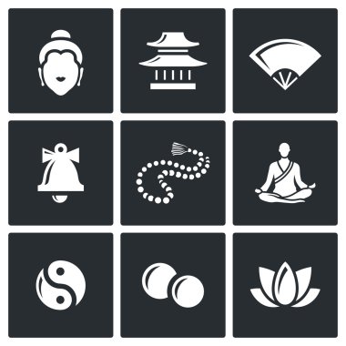 Budizm Icons set. Vektör çizim.