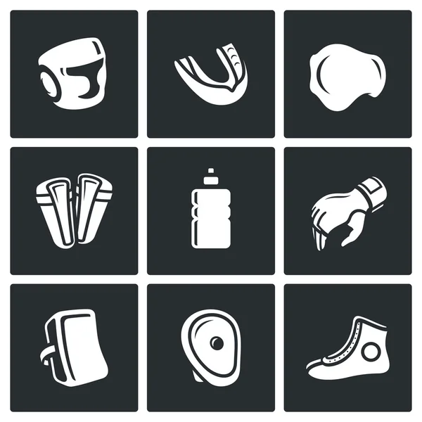Sports Equipment for martial arts icons set. Vector Illustration. — Stock Vector