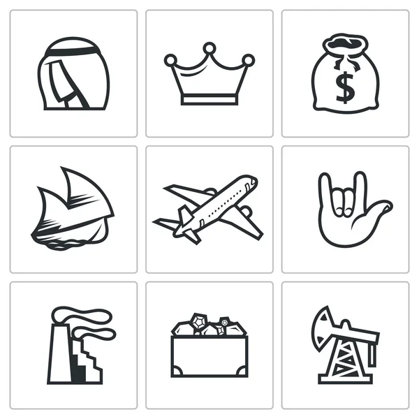 The wealth of Arab sheikhs icons set. Vector Illustration. — Stock Vector