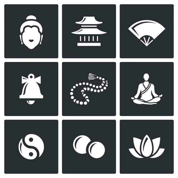 Conjunto de iconos budistas. Ilustración vectorial . — Archivo Imágenes Vectoriales