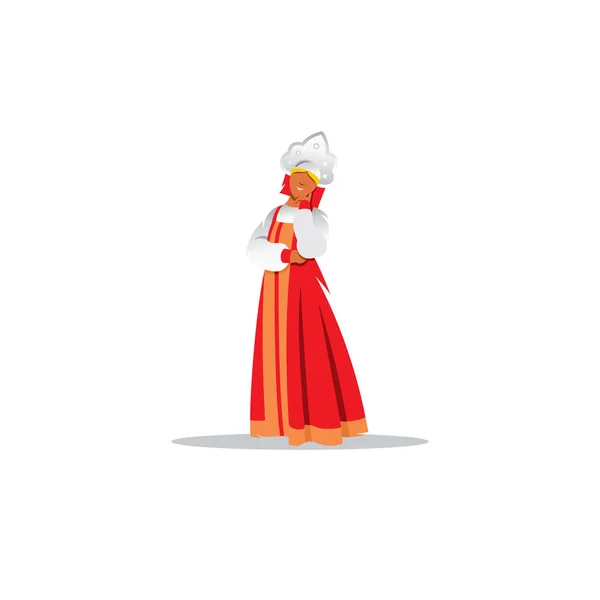 Muchacha rusa en el tradicional cartel de vestido popular. Ilustración vectorial . — Vector de stock