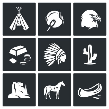Indians Wild West icons set. Vector Illustration. clipart