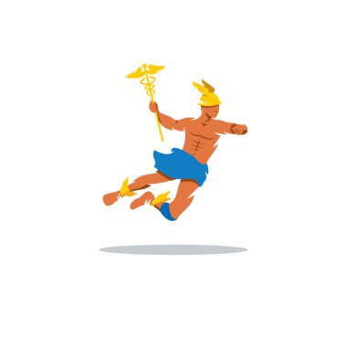 Hermes işareti. Ticaret, kar, rasyonellik, Beceri, hile, yalan, hırsızlık, belagat, Sihir, Astroloji tanrısı. Vektör çizim.