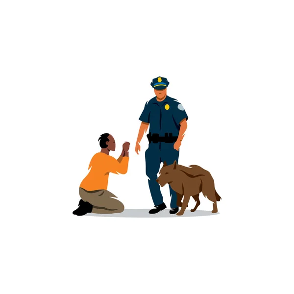 Policia com um cão e um criminoso negro. Ilustração vetorial . —  Vetores de Stock