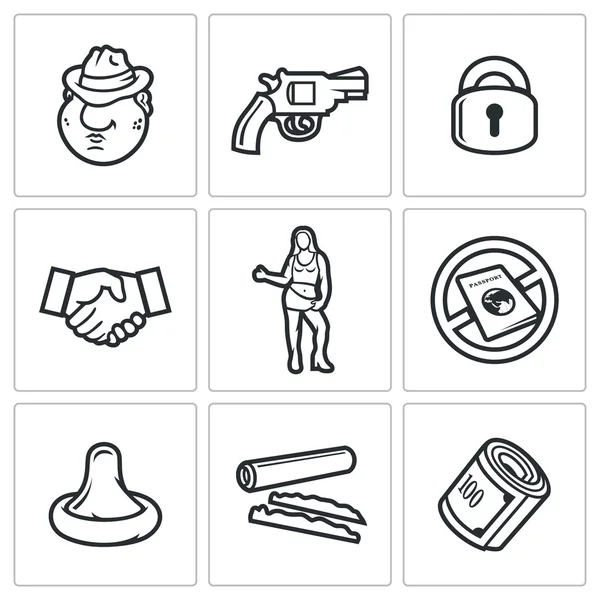 Crime and the slave trade icons set. Vector Illustration. — Stock Vector