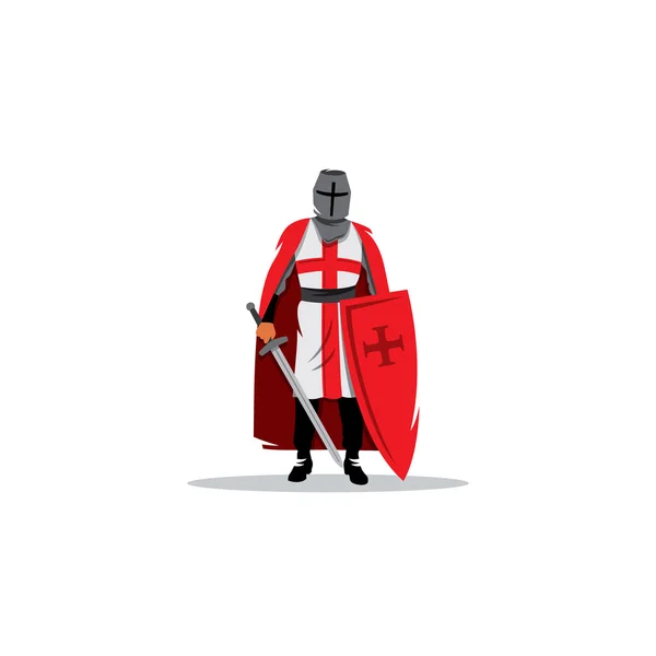 Ritterzeichen. Kreuzfahrerhelm mit Schwert und Schild. Vektorillustration. — Stockvektor