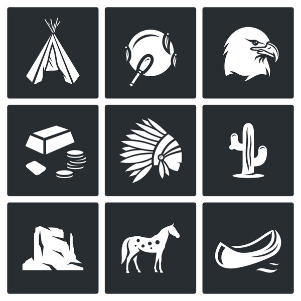 Indians Wild West icons set. Vector Illustration.