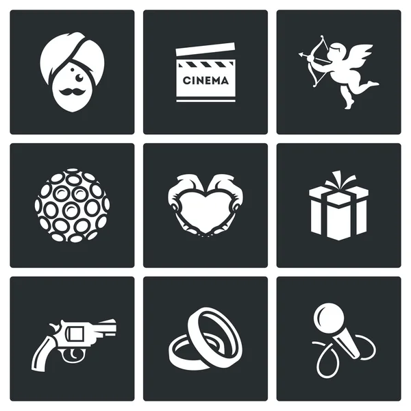Conjunto de iconos de cine indio. Ilustración vectorial . — Archivo Imágenes Vectoriales