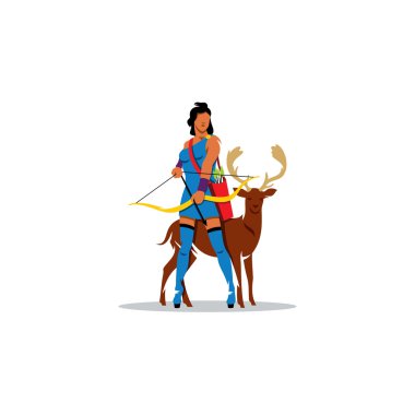Artemis işareti. Avcılık, vahşi hayvanlar, yaban hayatı, kadın iffet ve doğurganlık Mitolojik Yunan Tanrıçası. Vektör İllüstrasyonu.
