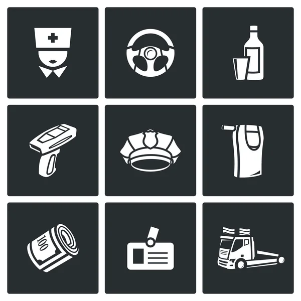 Drunken driving icons set. Vector Illustration. — Stock Vector