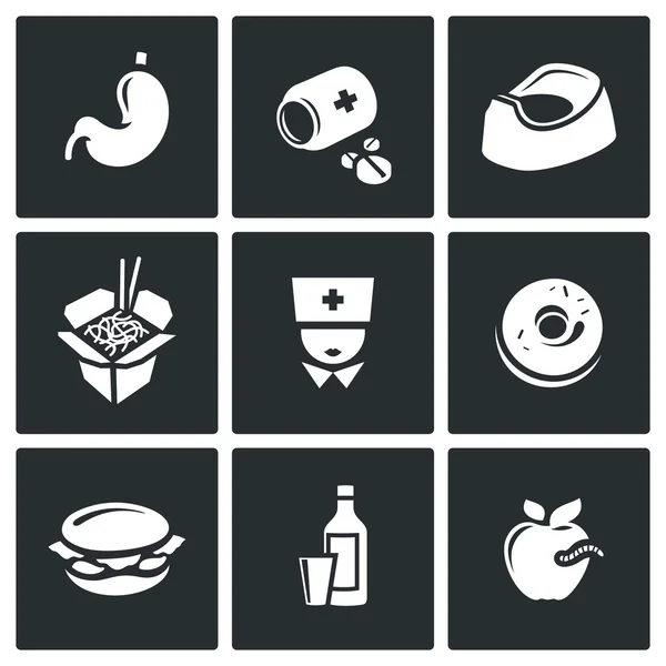 Food poisoning icons set. Vector Illustration. — Stock Vector