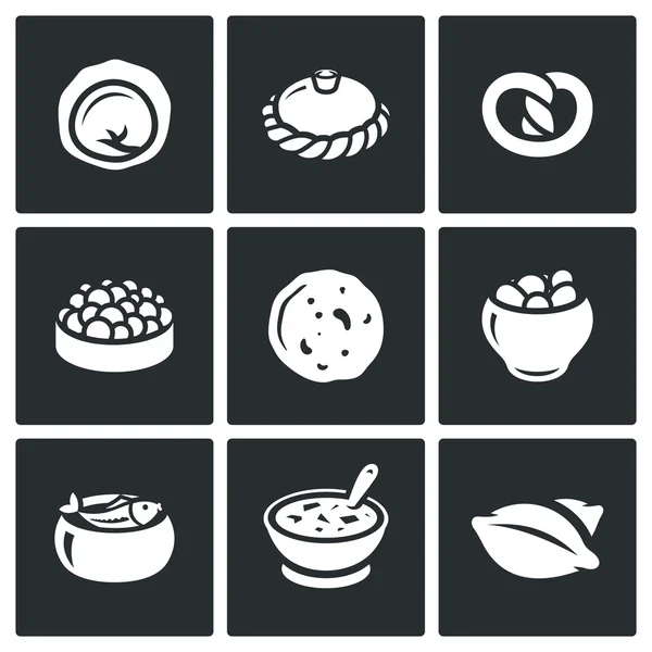 Russian traditional cuisine icons set. Vector Illustration. — Stock Vector