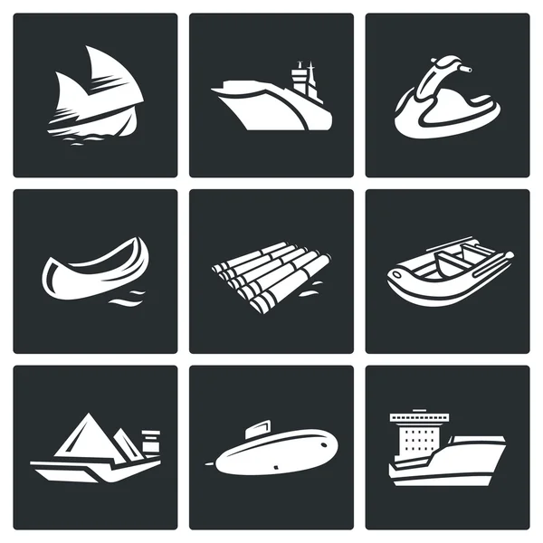 Water transport icons set. Vector Illustration. — Stock Vector