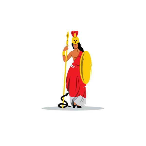 Η Αθηνά υπογράφει. Μυθολογική ελληνική θεά της Σοφίας, πολεμική στρατηγική, προστάτιδα της πόλης, επιστήμη και χειροτεχνία. Απεικόνιση διανυσματικών φορέων. — Διανυσματικό Αρχείο