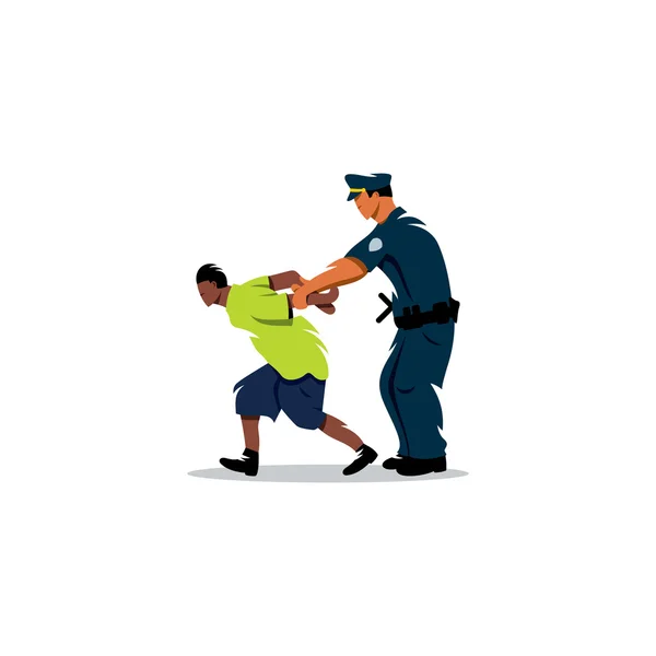 Vit polis arresterade en svart man. Rättvisa i handling. Vektor Illustration. — Stock vektor