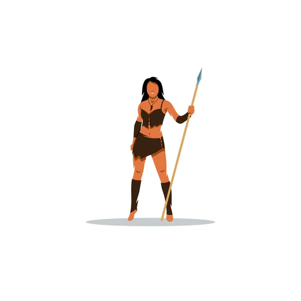 Amazon girl with a spear. Vector Illustration. — Stock Vector