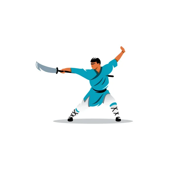 Monje Shaolin con un signo de espada. Ilustración vectorial . — Vector de stock