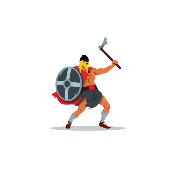 Viking warrior with a large ax and shield sign. Vector Illustration. — Stock Vector