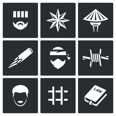 Hapishane Icons suç ırk grupları ayarlayın. Vektör çizim.