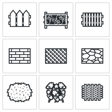Çitler farklı malzeme Icons set üzerinden topluluğu. Vektör çizim.