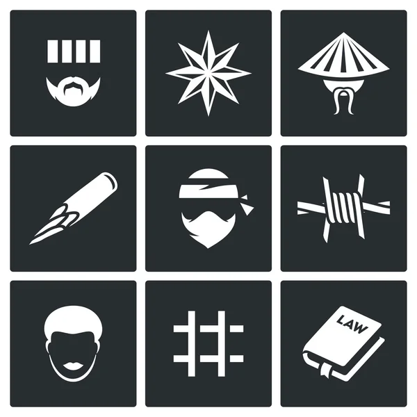 Criminal racial groups in prison icons set. Vector Illustration. — Stock Vector