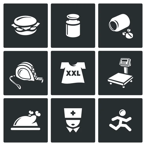 Fighting obesity organism icons set. Vector Illustration. — Stock Vector