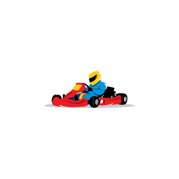 Panneau de course Kart. Jeune pilote de voiture de course dans le casque au volant. Illustration vectorielle . — Image vectorielle