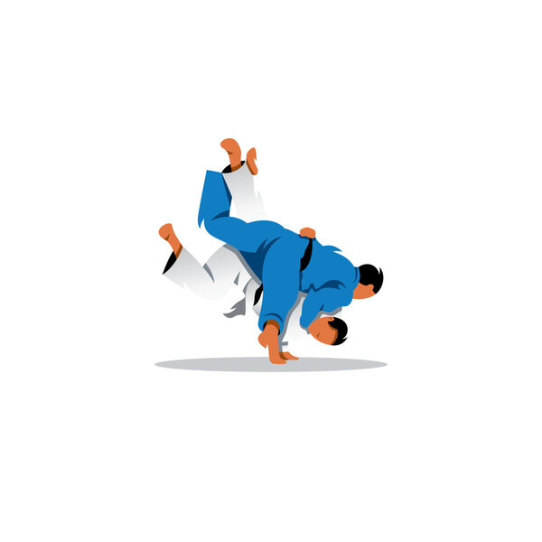 Judo sign. Two judoka fighting among themselves. Vector Illustration.