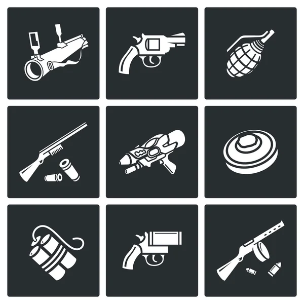 Various types of weapons icons set. Vector Illustration. — Stock Vector