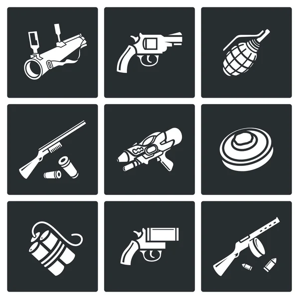 Varios tipos de armas iconos conjunto. Ilustración vectorial . — Archivo Imágenes Vectoriales