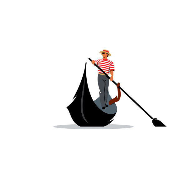 Venice gondola, gondolier rowing oar sign. Vector Illustration.