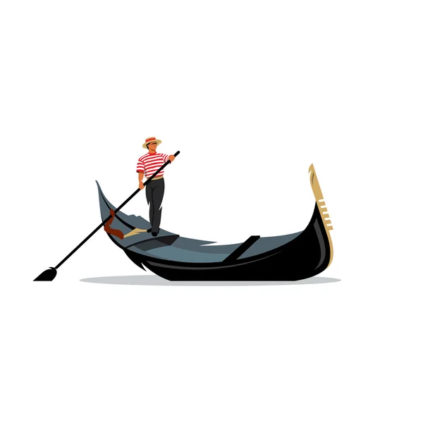 Venice gondola, gondolier rowing oar sign. Vector Illustration. — Stock Vector