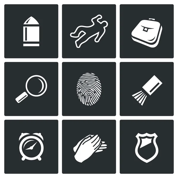 Criminalistics. Search criminal icons set. Vector Illustration. — Stock Vector