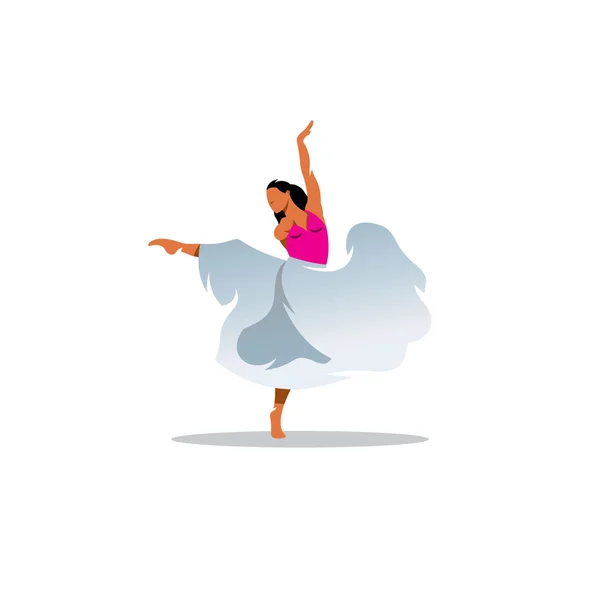 Choreography sign. Young beautiful dancer girl in dress. Vector Illustration. — Stock Vector
