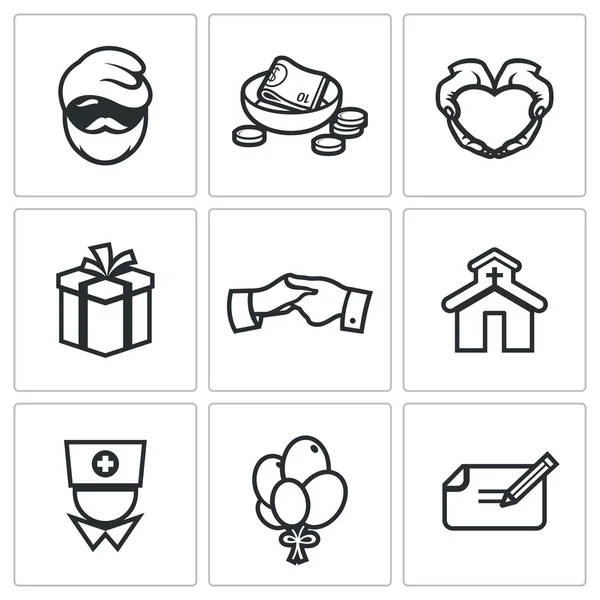 Charity. Help the homeless and poor people icons set. Vector Illustration. — Stock Vector