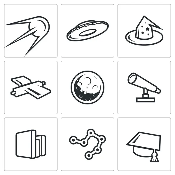 Ruimte, astronomie, wetenschap iconen set. Vectorillustratie. — Stockvector