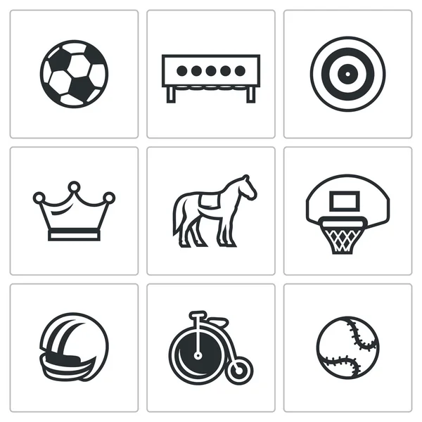 Set de Vectores de Iconos Deportivos. Fútbol, Biatlón, Tiro con Arco, Ajedrez, Saltar, Baloncesto, Fútbol, Ciclismo, Tenis . — Vector de stock