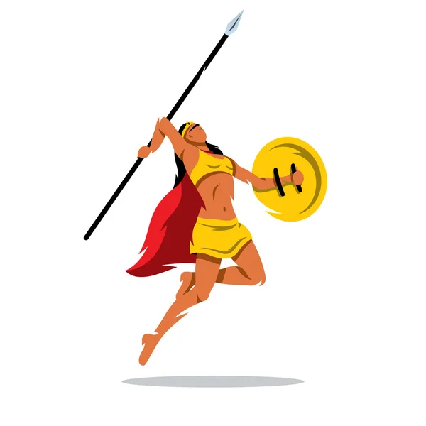 Vector Woman Warrior with a spear Cartoon Illustration. — Stock Vector