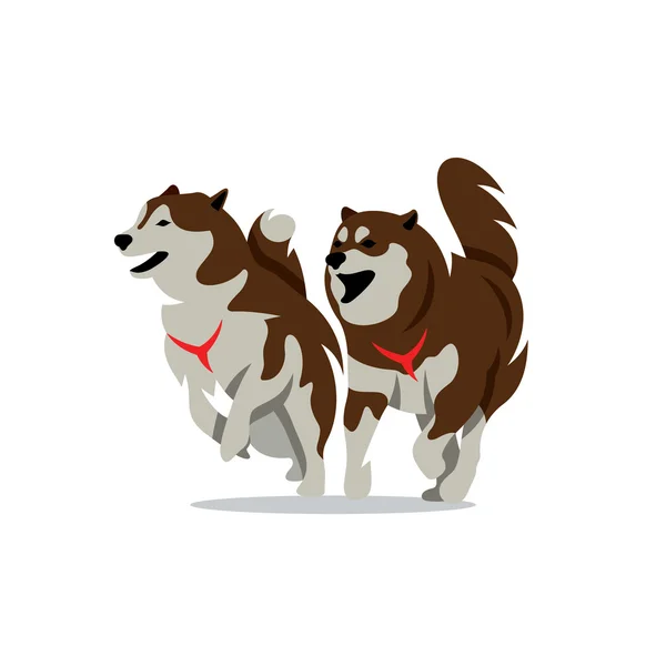 Cartoon-installatie vectorillustratie twee Husky hond. — Stockvector