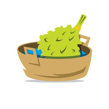 Rus Banyosu vektör karikatür çizim Basin meşe süpürge.