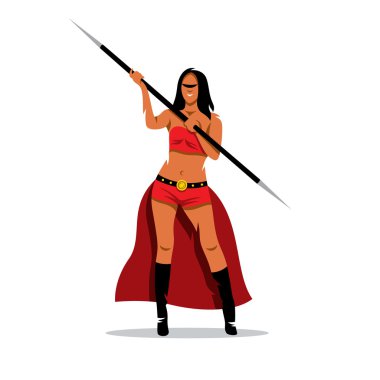 Bir mızrakla çizgi film illüstrasyon vektör kadın Amazon.