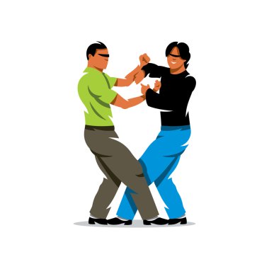 Vektör Wing Chun kung fu çizgi film illüstrasyon fikir tartışması.