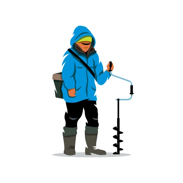 Vector Winter fishing Cartoon Illustration. - Stok Vektor